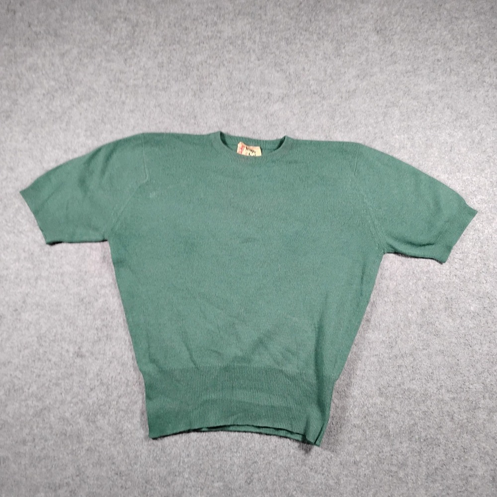 Pringle of Scotland Green Cashmere Short Sleeve Knit Sweater Crew Neck Vintage S